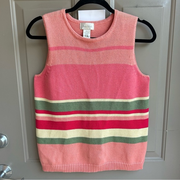 Studio Works Pink and Green Striped Sleeveless Sweater - Picture 1 of 5